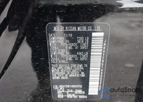 2017 Nissan Armada Platinum from USA, damaged, VIN JN8AY2ND1H9003702